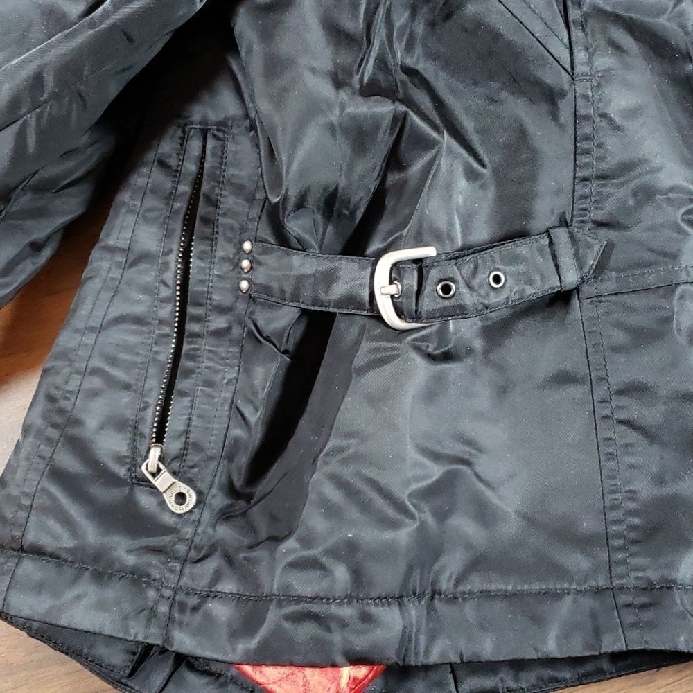 Harley-Davidson Black Winter Coat Nylon Faux Fur Motorcycle Jacket Red Lining‎ M - Picture 10 of 12